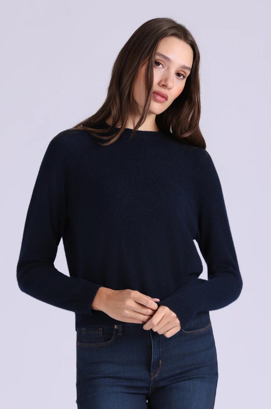Minnie Rose Cashmere 9gg Pullover Sweater Navy Blue Shrunken Crew Women's S